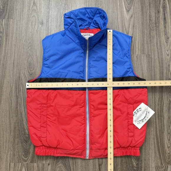 Vtg Current Seen Puffer Vest Jacket Red Blue Large Nylon Polyester - Picture 3 of 5